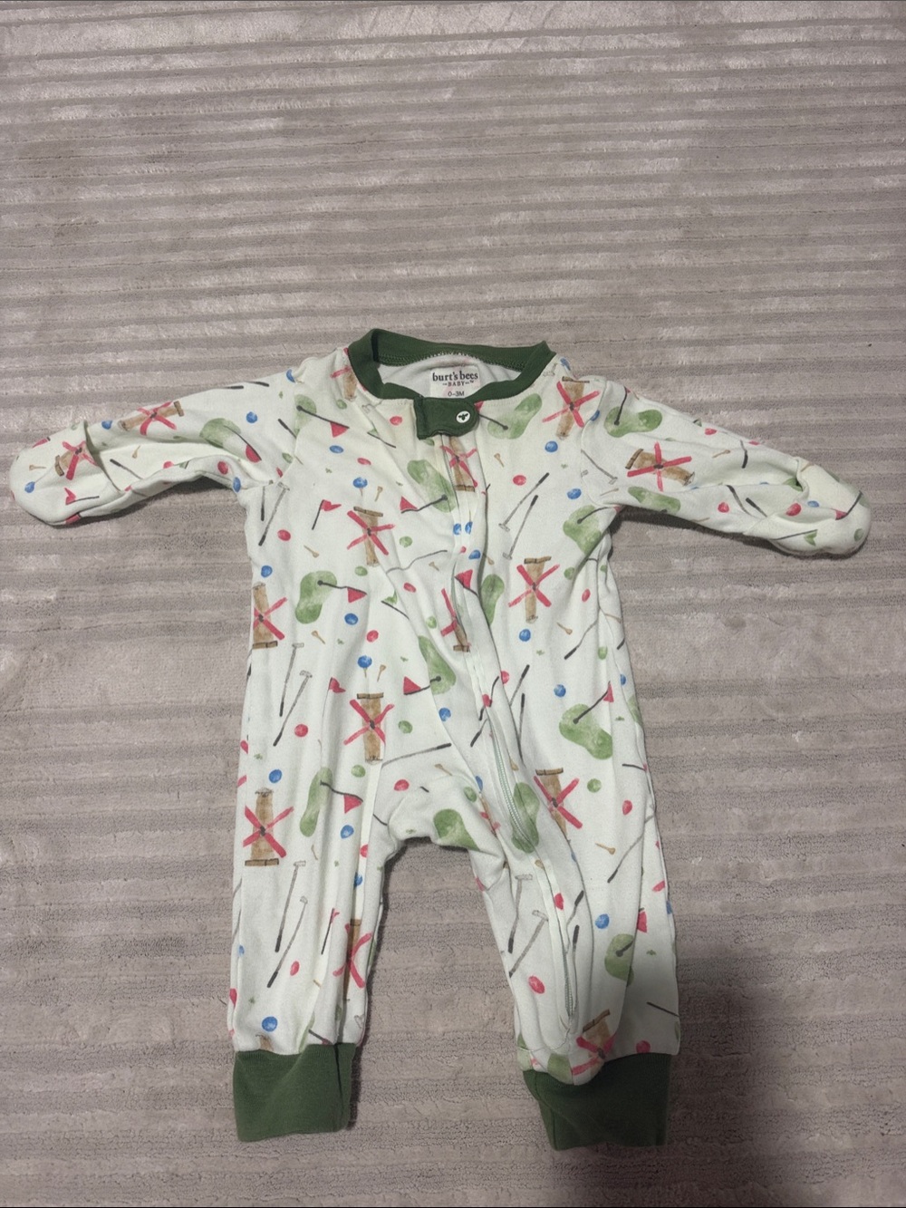 Burt's Bees Baby Green Patterned Footless One-Piece